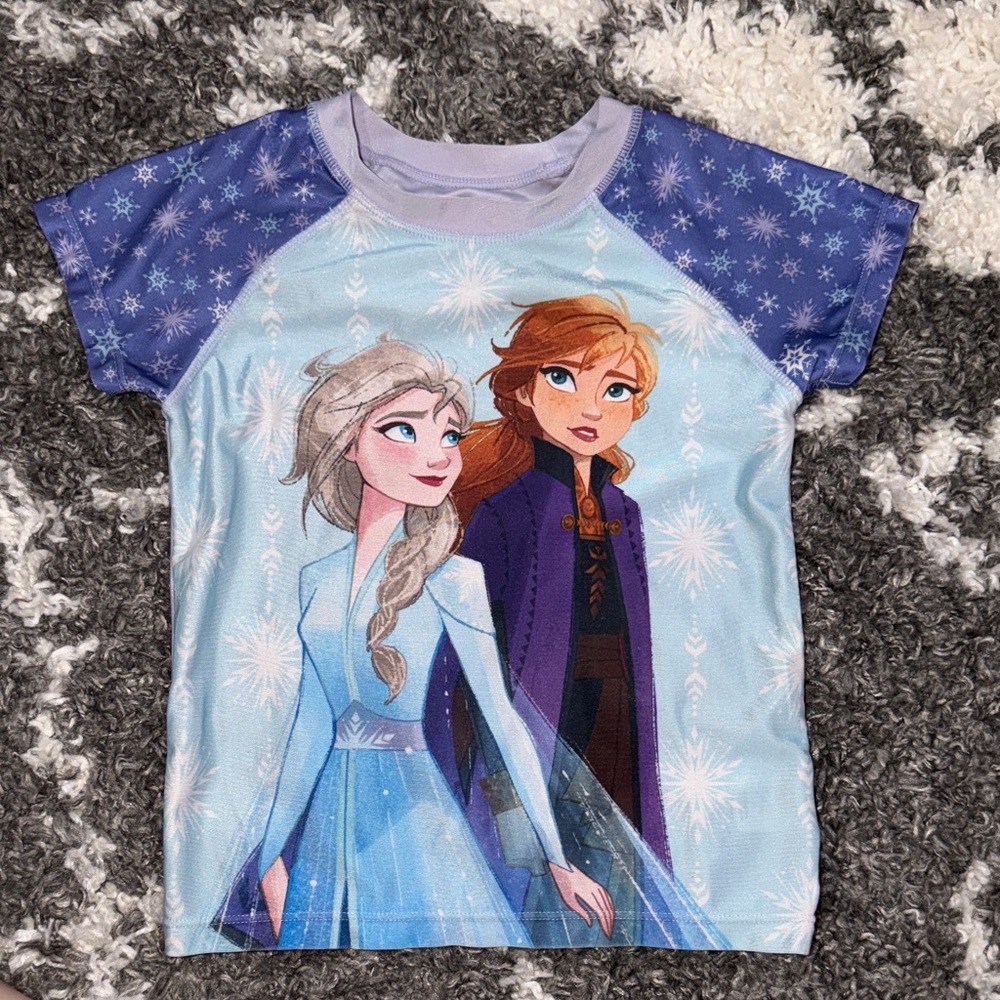 Frozen 2 Girls Swim T-Shirt - Blue and Purple - M